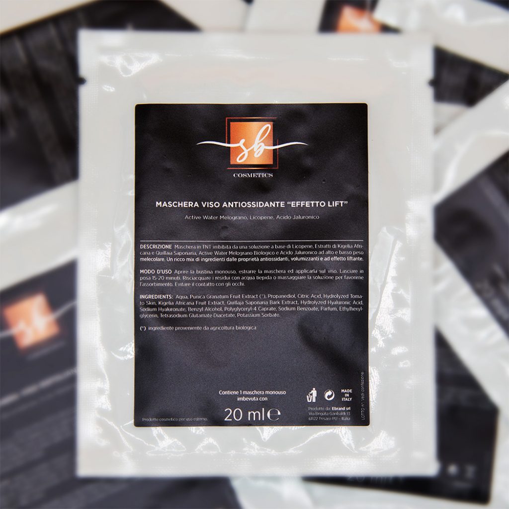 Maschera in TNT imbibita da una soluzione a base di Licopene, Active Water Melograno Biologico, Kigelia Africana, Quillaia Saponaria e Acido Jaluronico ad alto e basso peso molecolare. Un ricco mix di ingredienti dalle proprietà ad azione antiossidante, liftante e volumizzante.

Maschera Viso Monouso TNT Liftante Antiossidante 

Active Water Melograno Bio - Licopene - Acido Jaluronico alto e basso peso molecolare

Maschera in TNT imbibita da una soluzione a base di Licopene, Active Water Melograno Biologico, Kigelia Africana, Quillaia Saponaria e Acido Jaluronico ad alto e basso peso melecolare. Un ricco mix di ingredienti dalle proprietà ad azione antiossidante, liftante e volumizzante.

&nbsp;