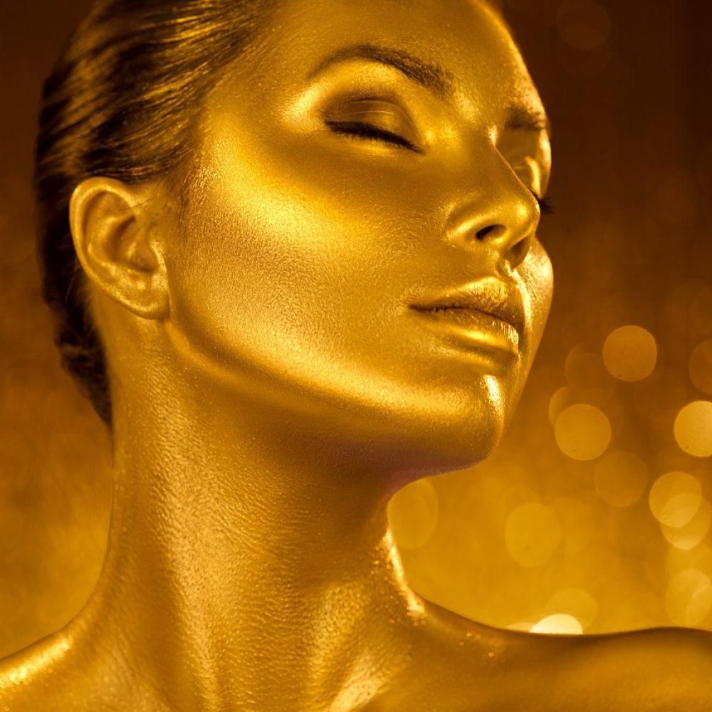 Golden,Skin,Make-up,,Woman,Face,Portrait,Closeup.,Model,Girl,With